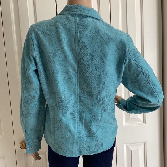 Lemon Grass Womens S Blue/Green Embossed Button Up Front Long Sleeve Shirt. - Picture 6 of 11